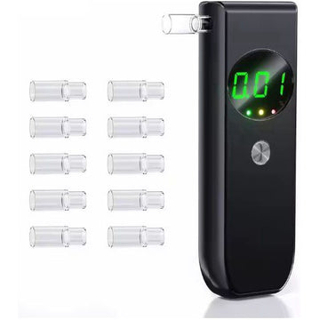 Alcool Tester Gemevo® ALCO PROOF, Etilotest Profesional Digital, Portabil, Functie Memorare, Display LCD, Alarma Sonora si Luminoasa, 10 Mustiucuri Incluse, Geanta Depozitare